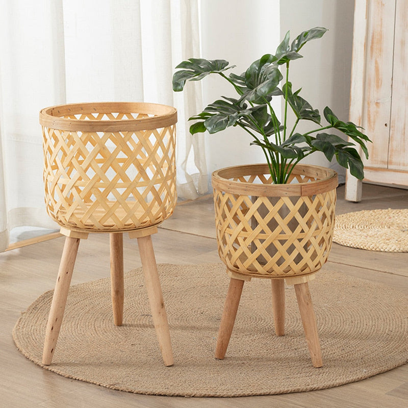 Vaso de Plantas em Bambu Feito à Mão