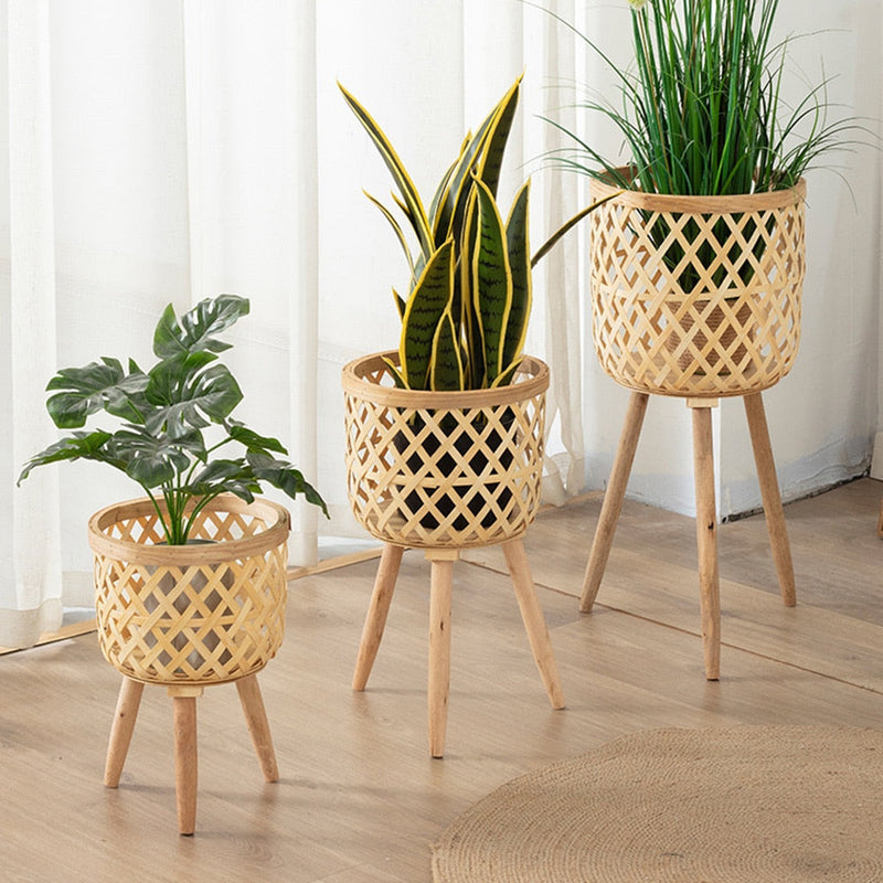 Vaso de Plantas em Bambu Feito à Mão